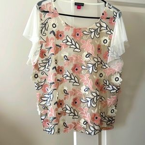 Cream, Blush and Blue sparkle top - super cute